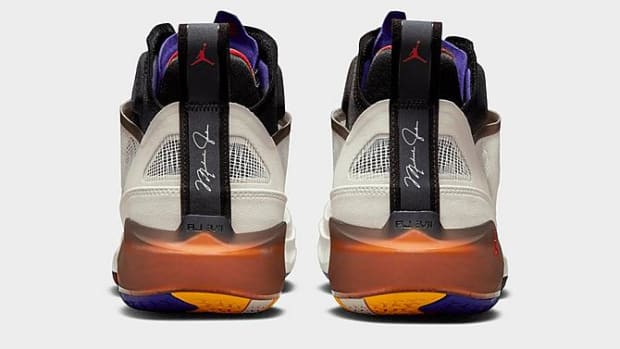 Rear view of Air Jordan 37 shoes.